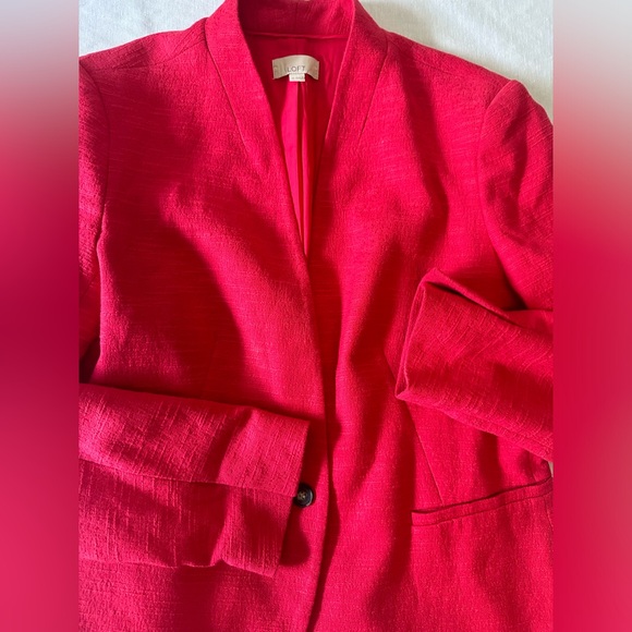 Loft Red Textured Collarless Blazer - Picture 9 of 9
